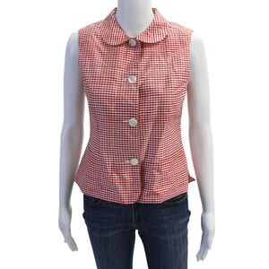 Lee Andersen Womens Button Front Collared Vintage Gingham Top Red White Small